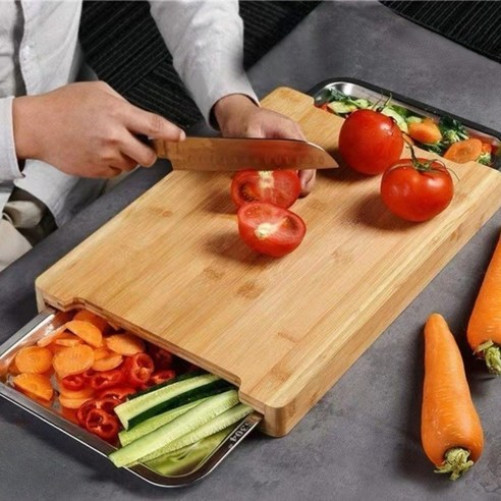 Wooden Cutting Board with Stainless Steel Drawer, Camping Attention Seeker, Household Wooden Cutting Board 13