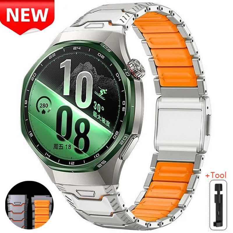 Pulseira Magnética De Titânio Mecha De 22mm Para Huawei Watch GT7 Pro GT6Pro 46mm De Silicone De Metal GT6/5/4 46mm
