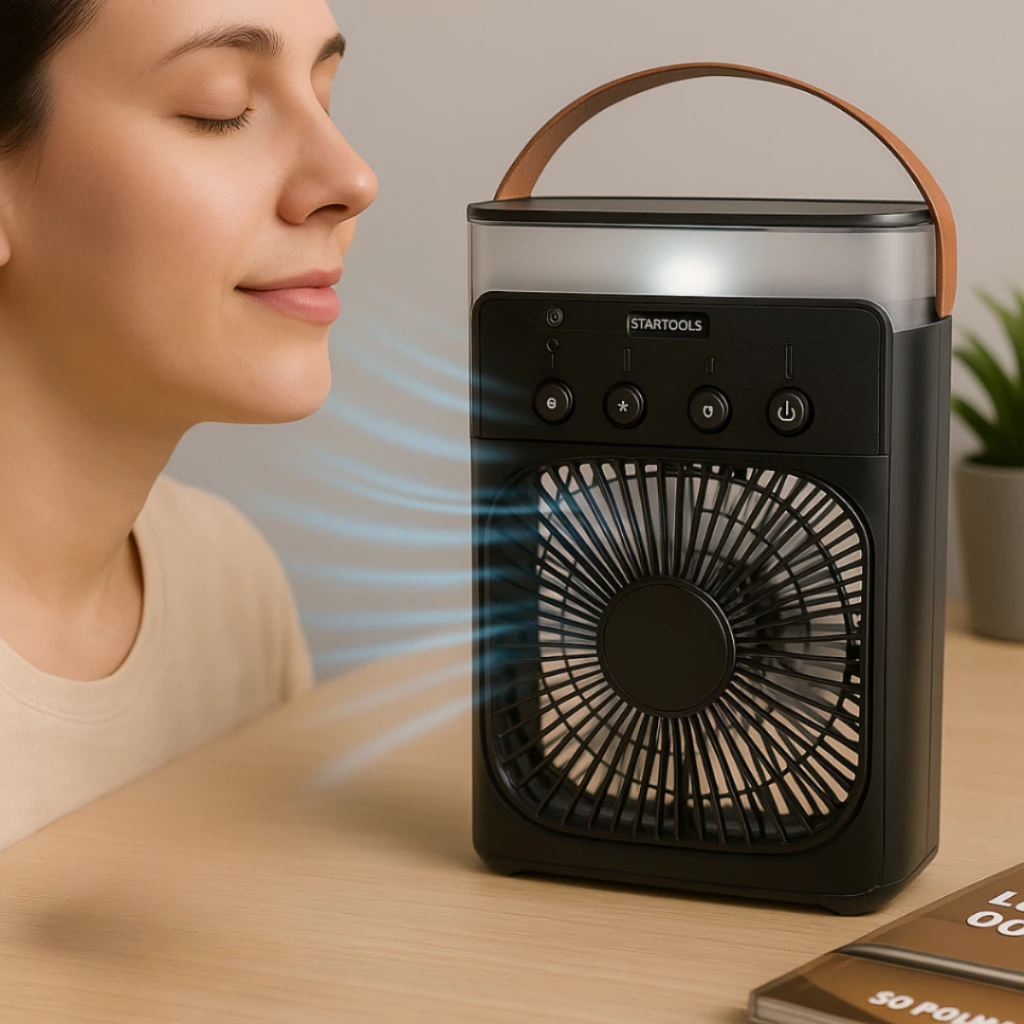 Climatizador e Ventilador Bivolt Portátil com 3 Velocidades e com luzes LED multifuncionais 500ml