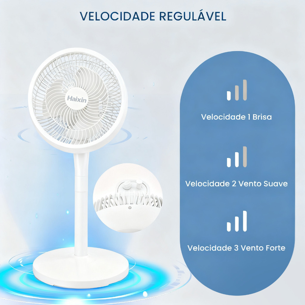 Ventilador Multifuncional, Ventilador Circulador De Ar, Três Velocidades E Três Alturas Ajustáveis