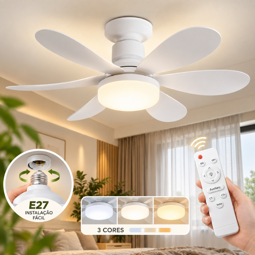 220V Ventilador De Teto Luz Multifuncional Com LED E27 2IN1 3 Velocidades ​ 52CM Branco/Colorido Adequado Para Sala