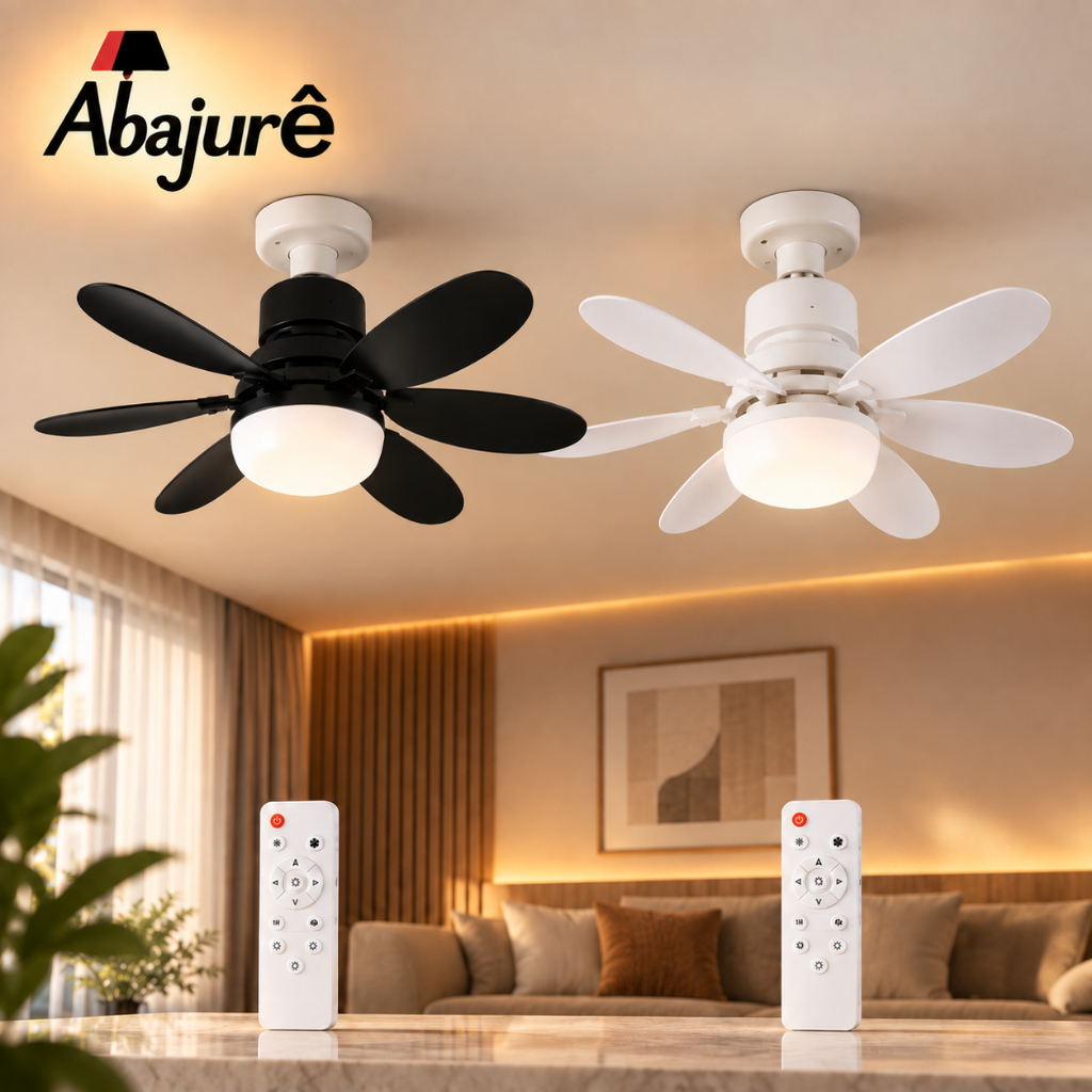 Ventilador Led Bocal E27 De Teto Luminária De teto 3 Em 1 Multifunção 80W 6 Pás Branco