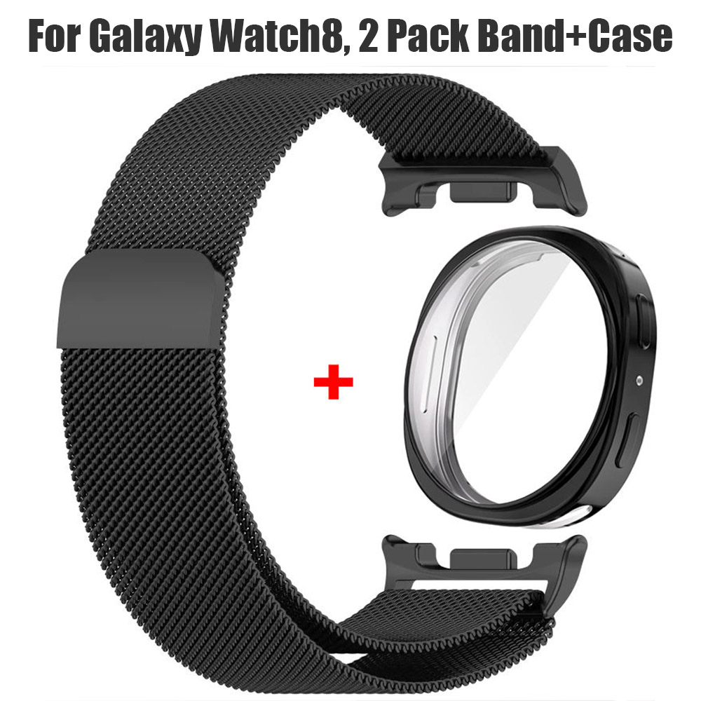 Milanese Loop Band + TPU Caso Para Samsung Galaxy Watch 8 40mm 44mm 2 Pacote De Aço Inoxidável Metal Pulseira De Relógio