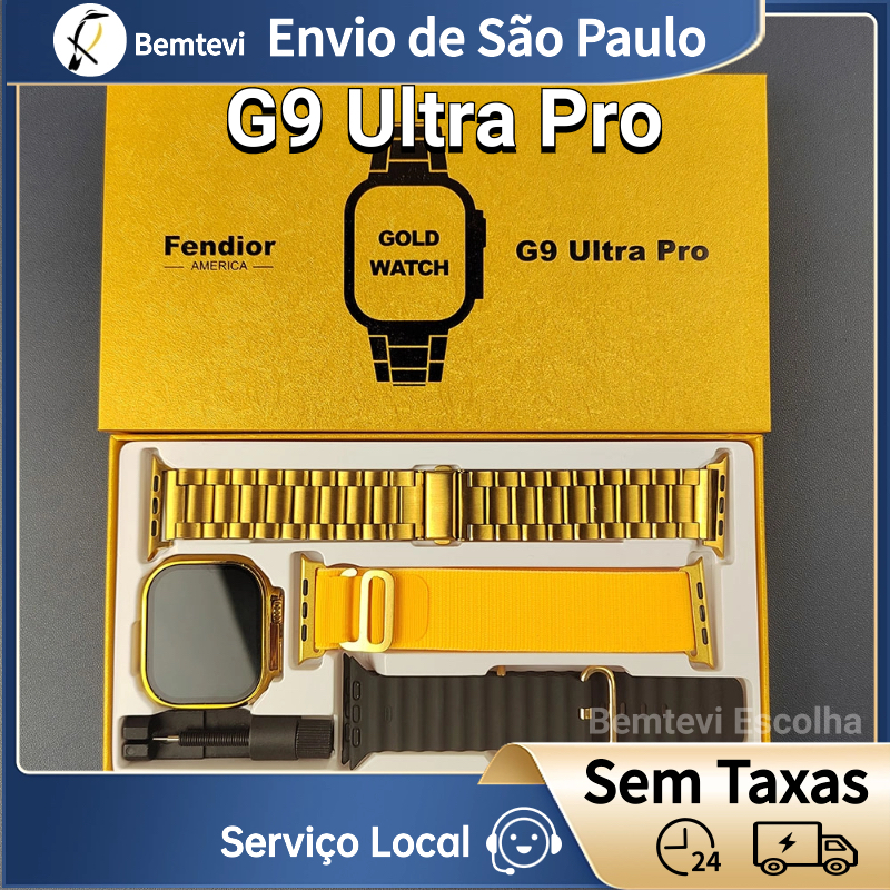 Bemtevi Smartwatch G9 Ultra Pro Gold Relógio Inteligente NFC Sem Fio Smartwatch Bluetooth Call Homens Mulheres Esporte Série Livre 3 Pulseiras