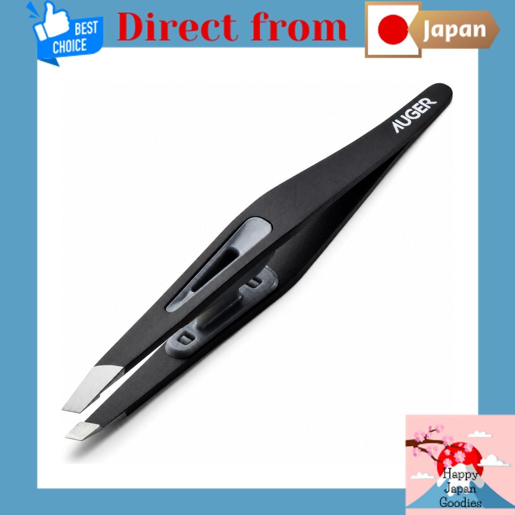 KAI AUGER Men's Slanted Tip Tweezers for Eyebrow & Unwanted Hair Removal - Patented Anti-Slip Grip Grooming Tool