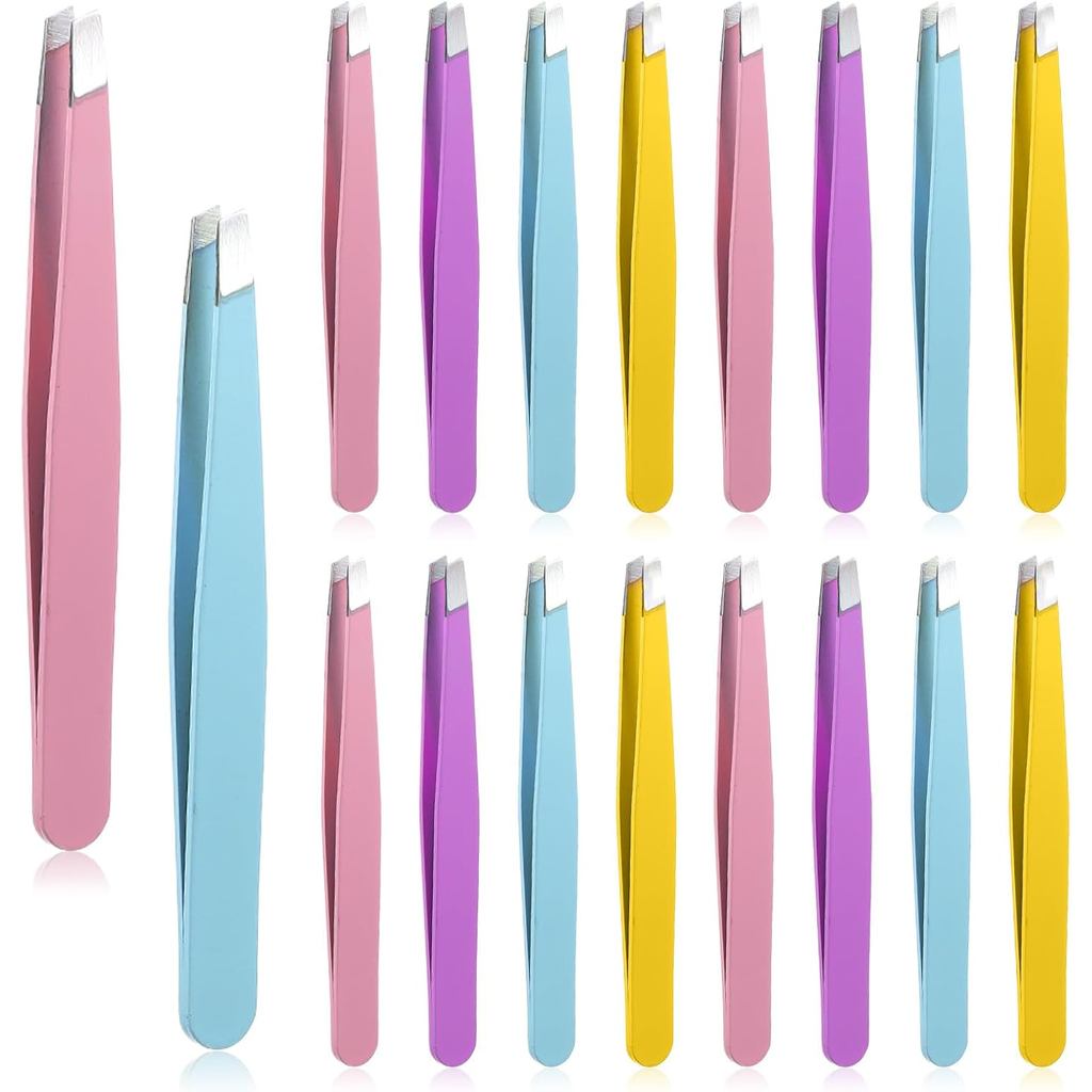 16 Pcs Slanted Eyebrow Tweezers Bulk Stainless Steel Tip Precision Tweezer | Mini Tweezer for Women Men Ingrown Hair Fac