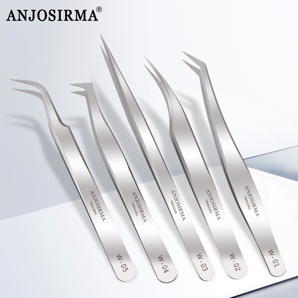 Pinça De Extensão De Pestanas ANJOSIRMA Silvery Eyelash Professional Volume Preciso Maquiagem Clássica De Aço Inoxidável