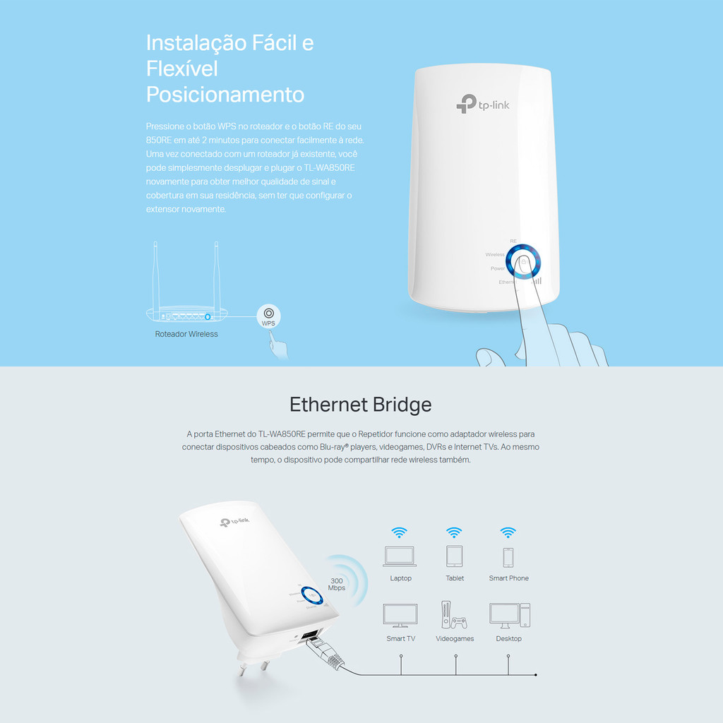Repetidor de Sinal Universal Wa850Re Tp-link Wi-Fi 300Mbps Extensor de Alcance