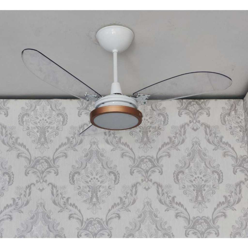 Ventilador De Teto New Cristal Light 3 Pás Cor da estrutura Branco Cor das pás Transparente+ Painel Led 18w Cordo Dourad