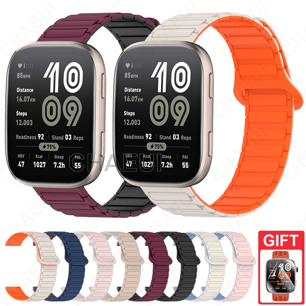 Pulseira De Silicone Magnética Dupla Cor Acessórios Para Amazfit Bip Max 6 5 Unity 3 U Pro S / GTS 4 Mini GTS 3 2