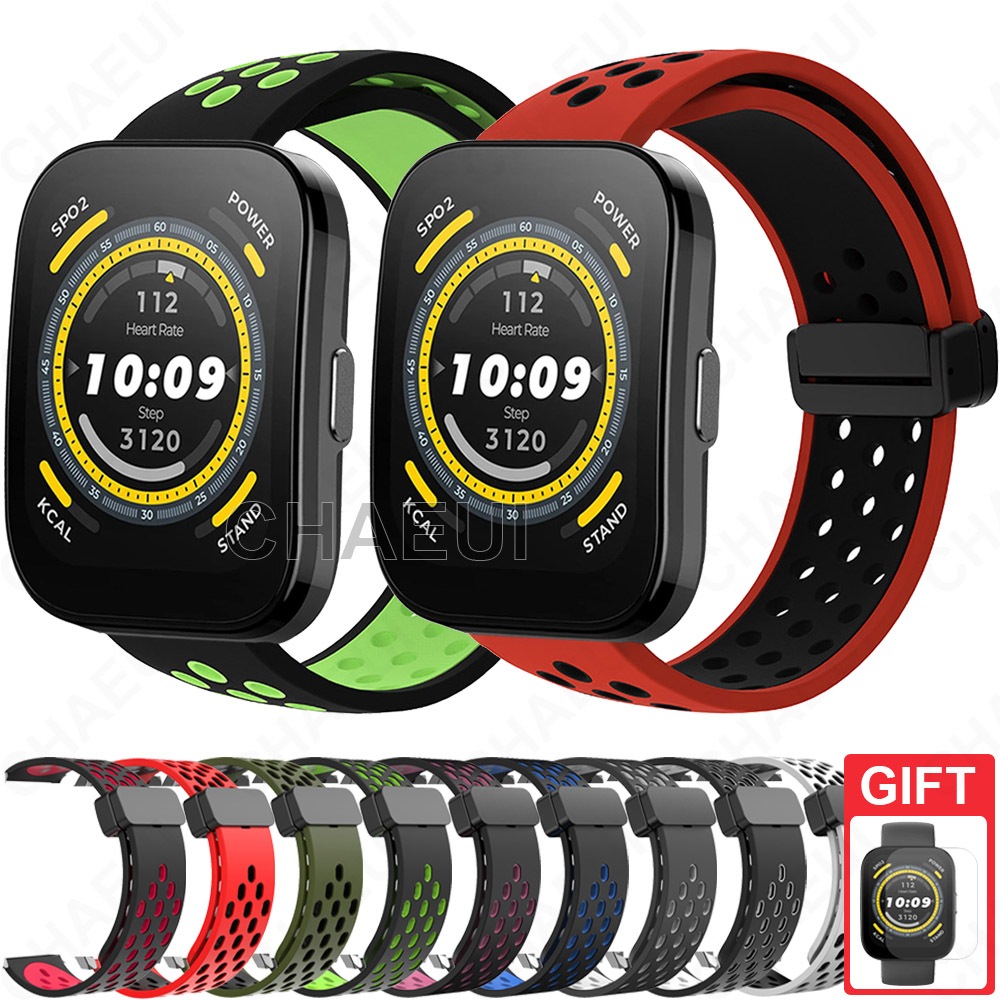 Pulseira De Silicone Dupla Cor Banda Fivela Magnética Substituição Para Amazfit Bip Max 6 5 Unity 3 U Pro S / GTS 4 Mini