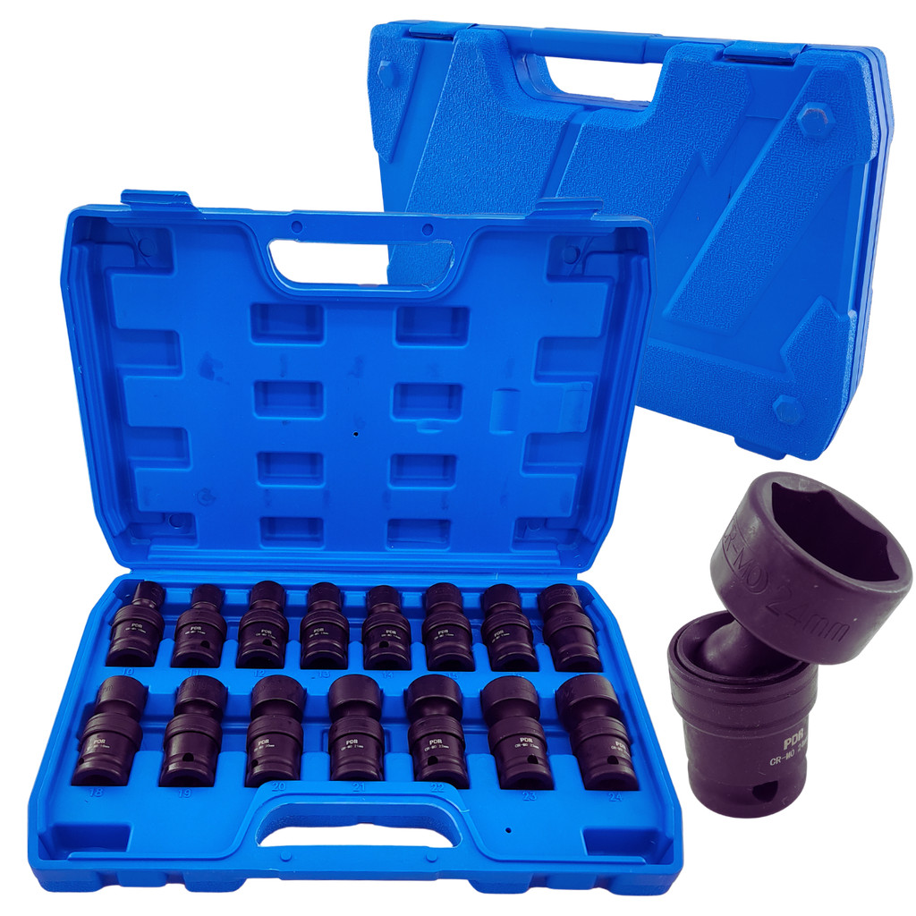 Kit Jogo Soquetes Articulados Impacto 1/2 15pçs CrMo 10-24mm