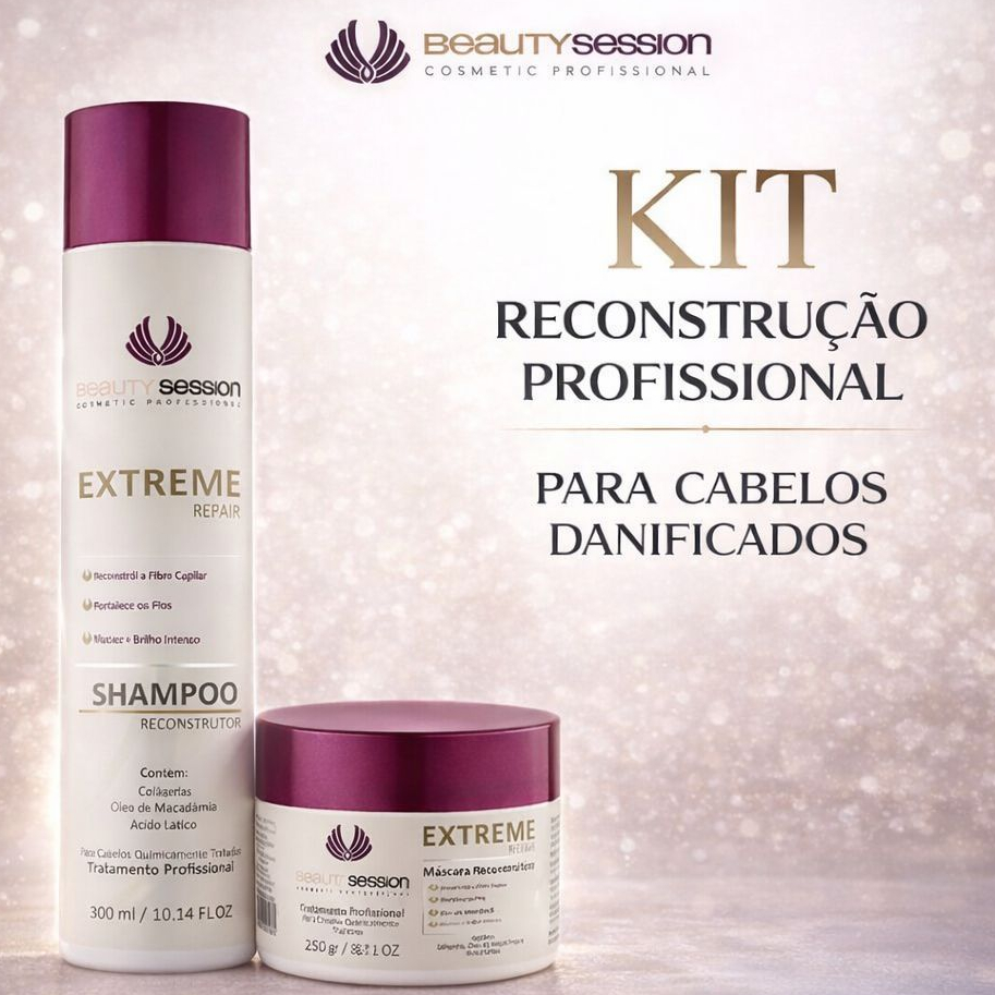 Shampoo Reconstrução 300 ml + Máscara Reconstrução 250 gr Extreme Repair - Beauty Session Cosmetic Professional