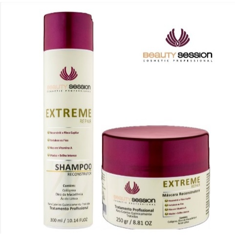 Shampoo Reconstrução 300 ml Máscara Reconstrução 250 gr Extreme Beauty Session Cosmetic Professional