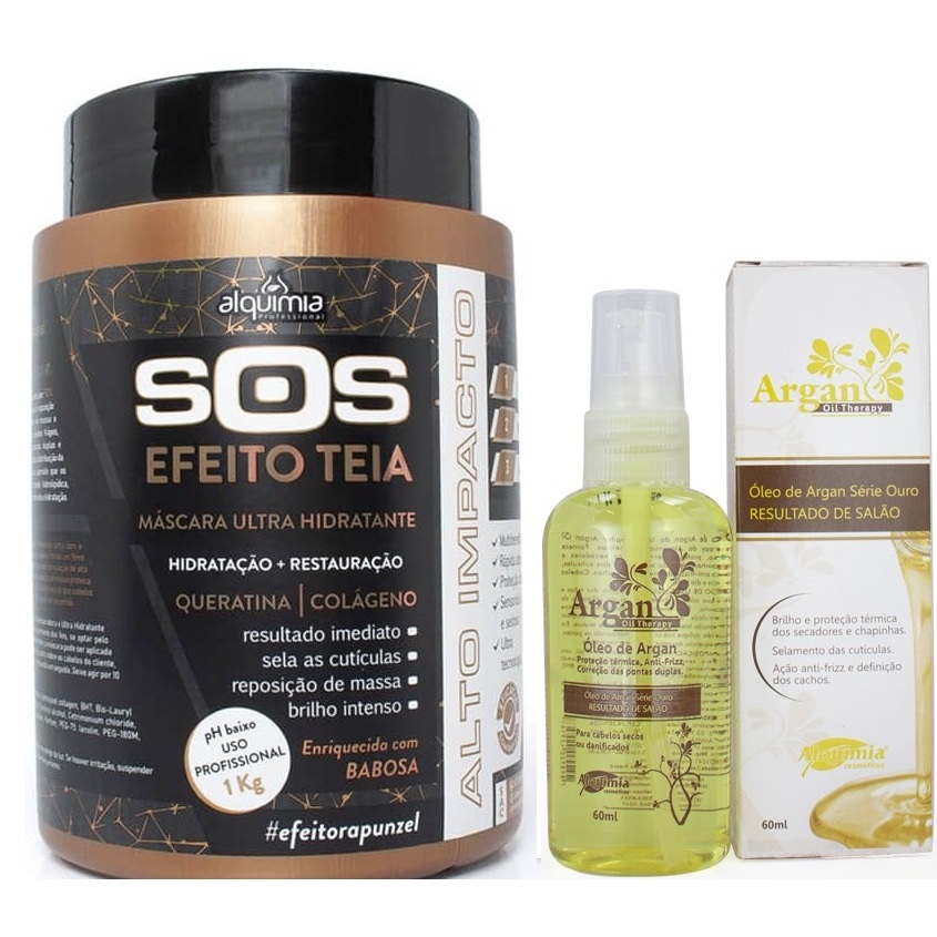 Máscara Restauradora E Ultra Hidratante SOS Efeito Teia Alquimia Professional  + Óleo De Argan Argan Oil Therapy Alquimia Cosméticos