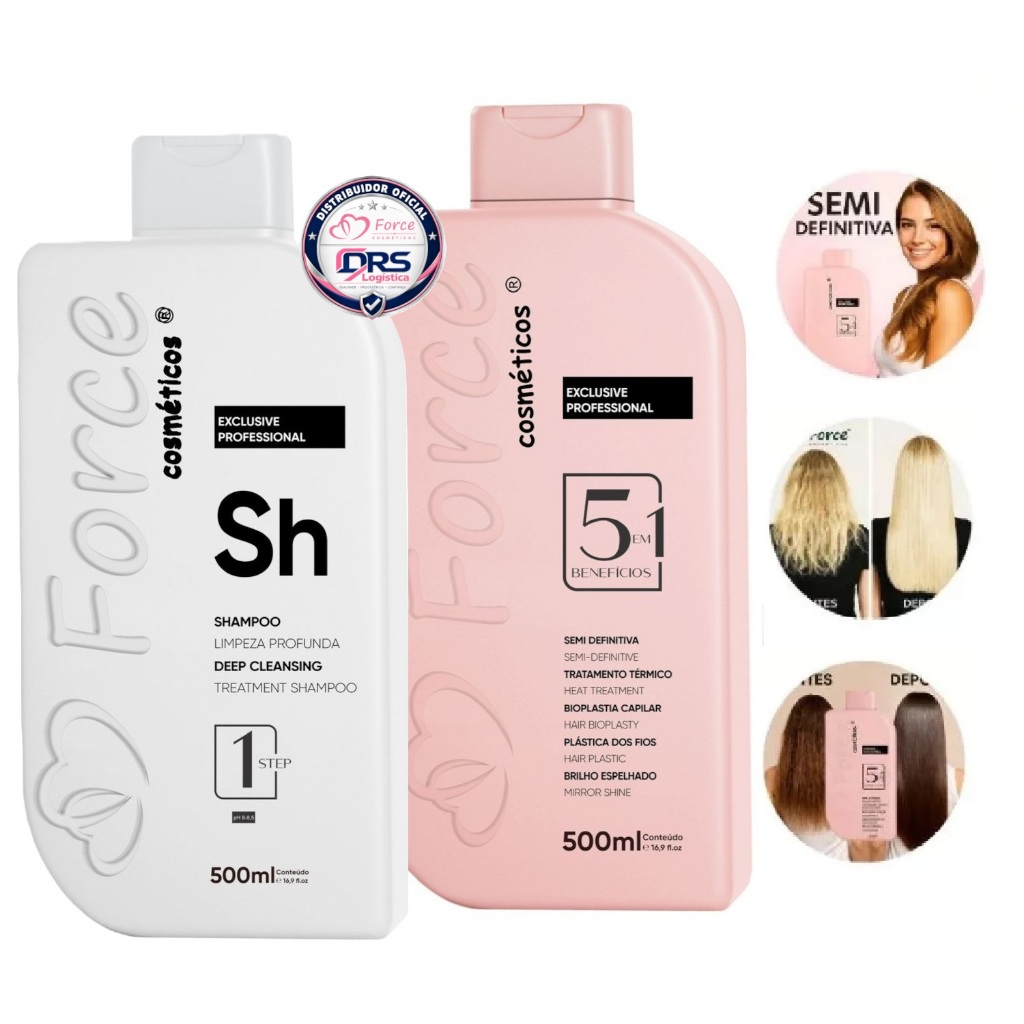Kit Semi Definitiva 5 em 1 Exclusive Professional Force Cosméticos 500ml – Efeito Liso e Hidratado