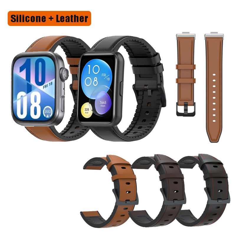 Pulseira De Silicone De Couro Genuíno Para Huawei Watch Fit5/Fit4 pro/Fit SE Novo 2 3 4 5 Com Conector