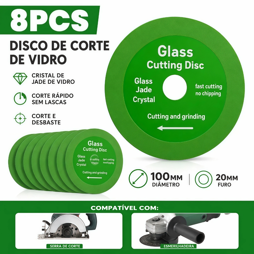 8 pcs Cutting Disc for Glass Porcelain Floor Ceramic Jade and Crystal 100mm x 20mm