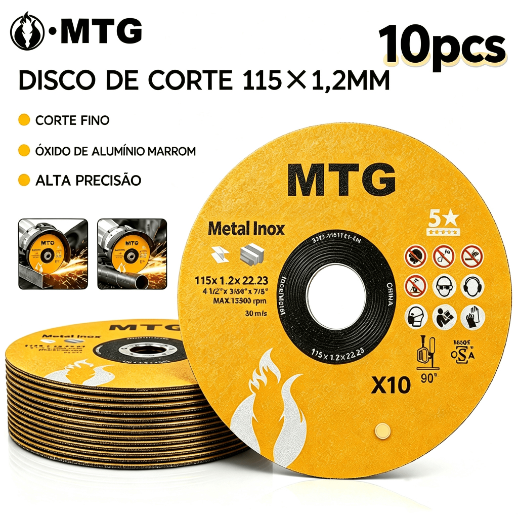 10 PIECES Cutting Disc 115x1,2mm para Esmerilhadeira, Óxido de Alumínio, Corte Rápido para Metal e Aço