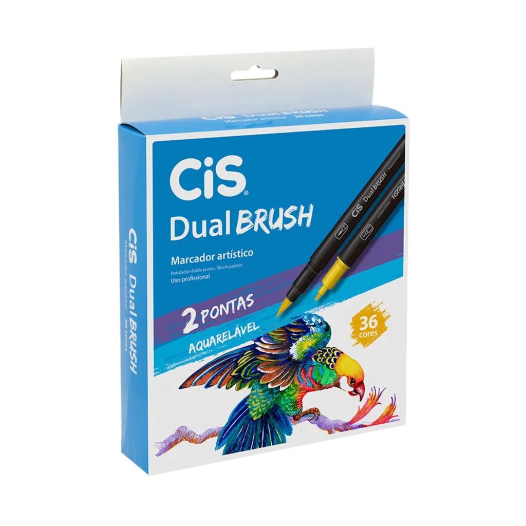 Marcadores Dual Brush 36 Cores CiS 2 Pontas Aquarelável Material Escolar Escritório Volta as Aulas