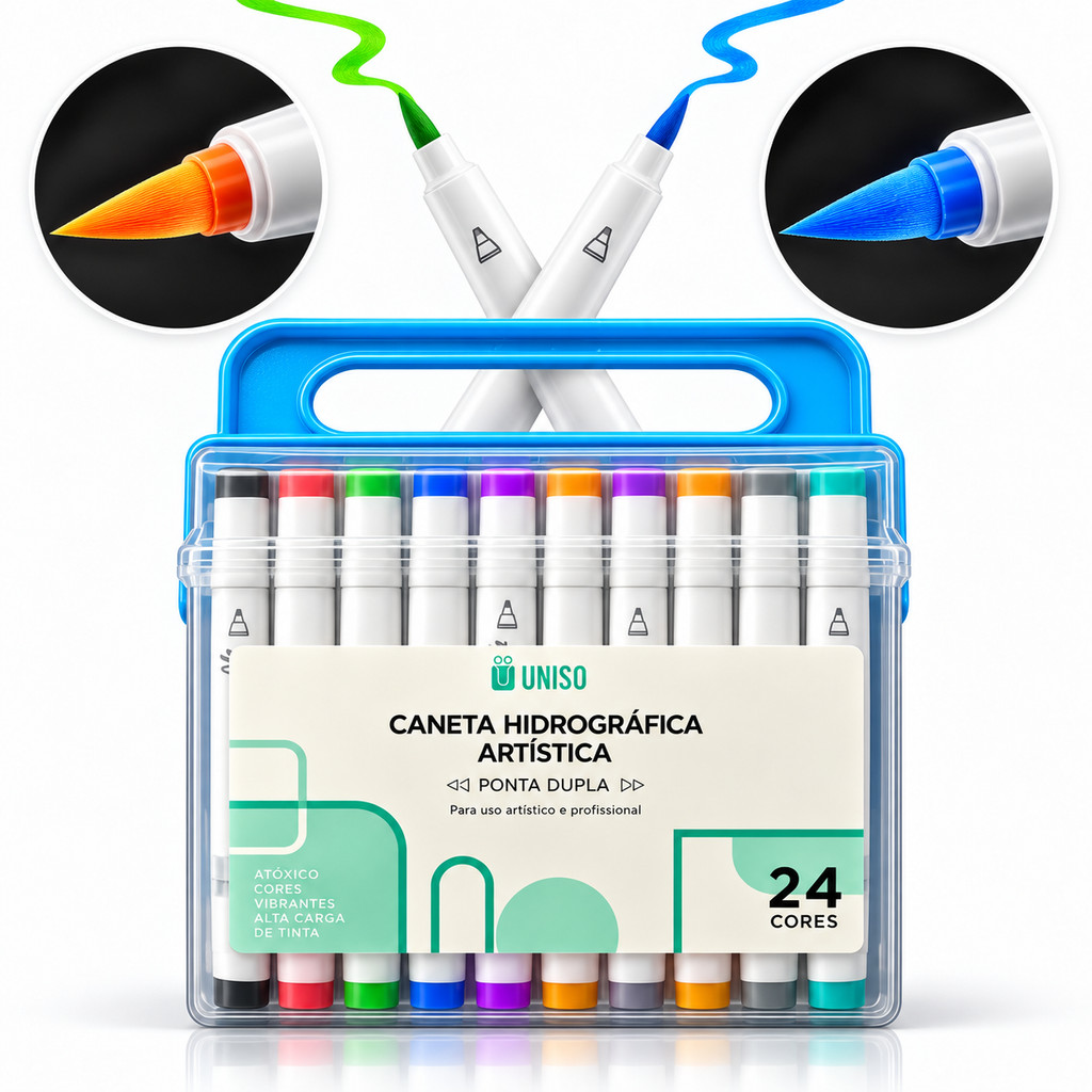 Caneta Dual Brush Desenho Manga Marcador Hidrográfico Canetinha Colorir Ponta Dupla