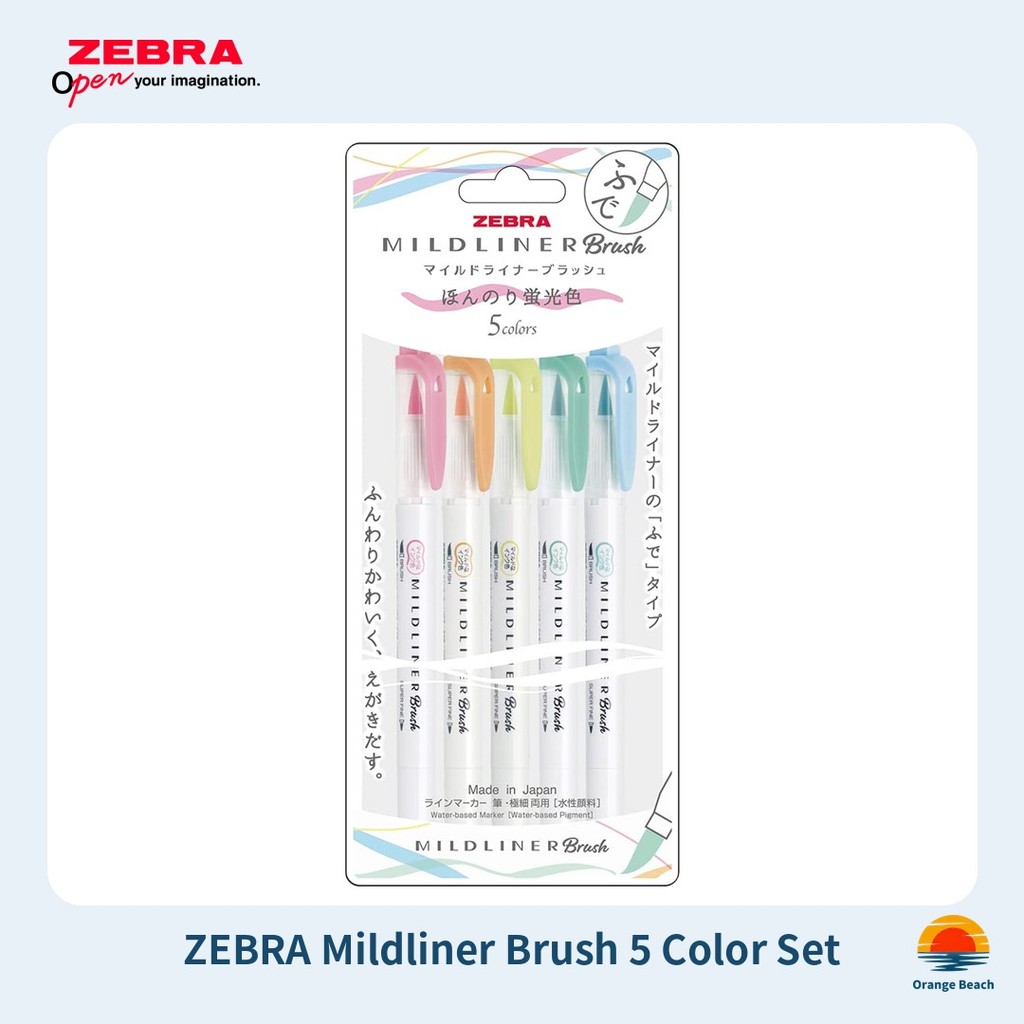 ZEBRA Mildliner Brush Marca Texto Avulso/Kit 5 Cores/Pincel e Extrafino 0.5-0.7mm/Tinta