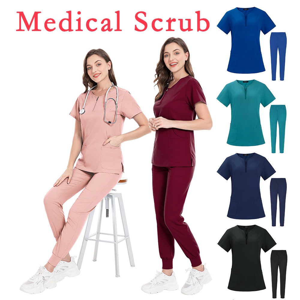 【 Shirt + Pants 】 Medical Scrubs Stretch Quick-Dry Light E Thin Nurse Uniformes Femininos Conjunto De Jogger Hospitalares Vestuário Cirúrgico Spa