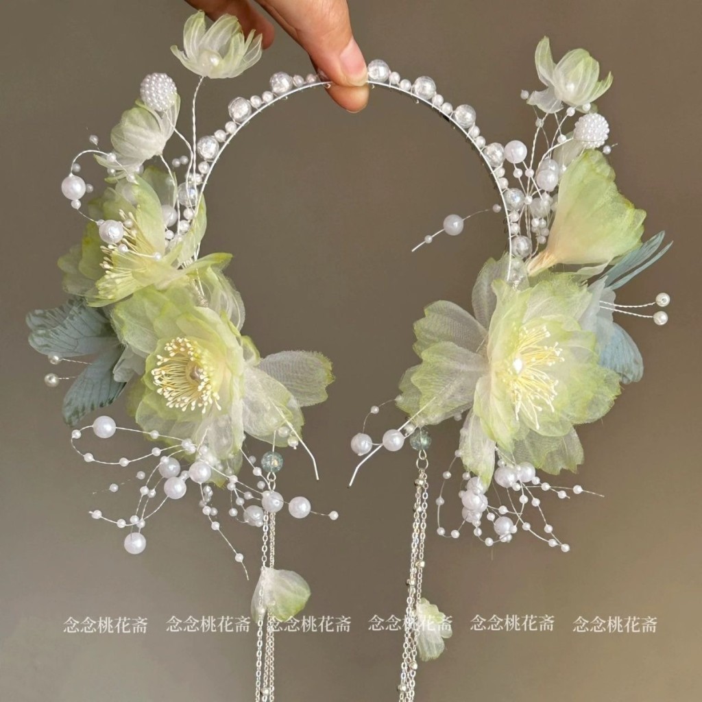 Nian nian artesanal estilo fada antigo flor de seda borla bandana Hanfu imitação Perm flor preguiçoso bandana das crianç
