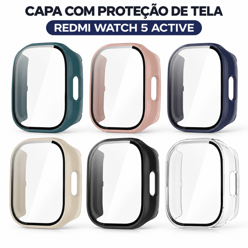 Capa Acrílica com Proteção de Tela Compatível com Redmi Watch 5 Active Case Protetora