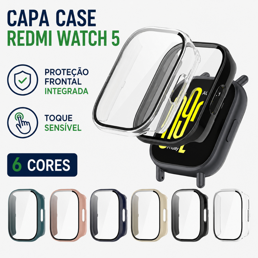 Capa Case Acrílica para Redmi Watch 5 com Proteção de Tela Integrada Anti Risco