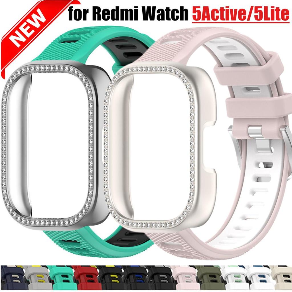 Capa De Diamante + Pulseira De Silicone Para Redmi Watch 5 Active/Lite Macia De Dois Tons Wartch 5Active 5Lite Protetora