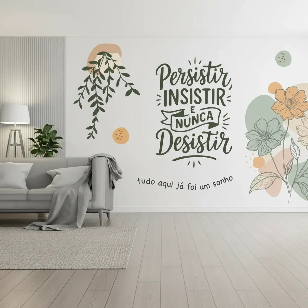 Adesivo Boho Floral Insistir Persistir Nunca Desistir Bip3