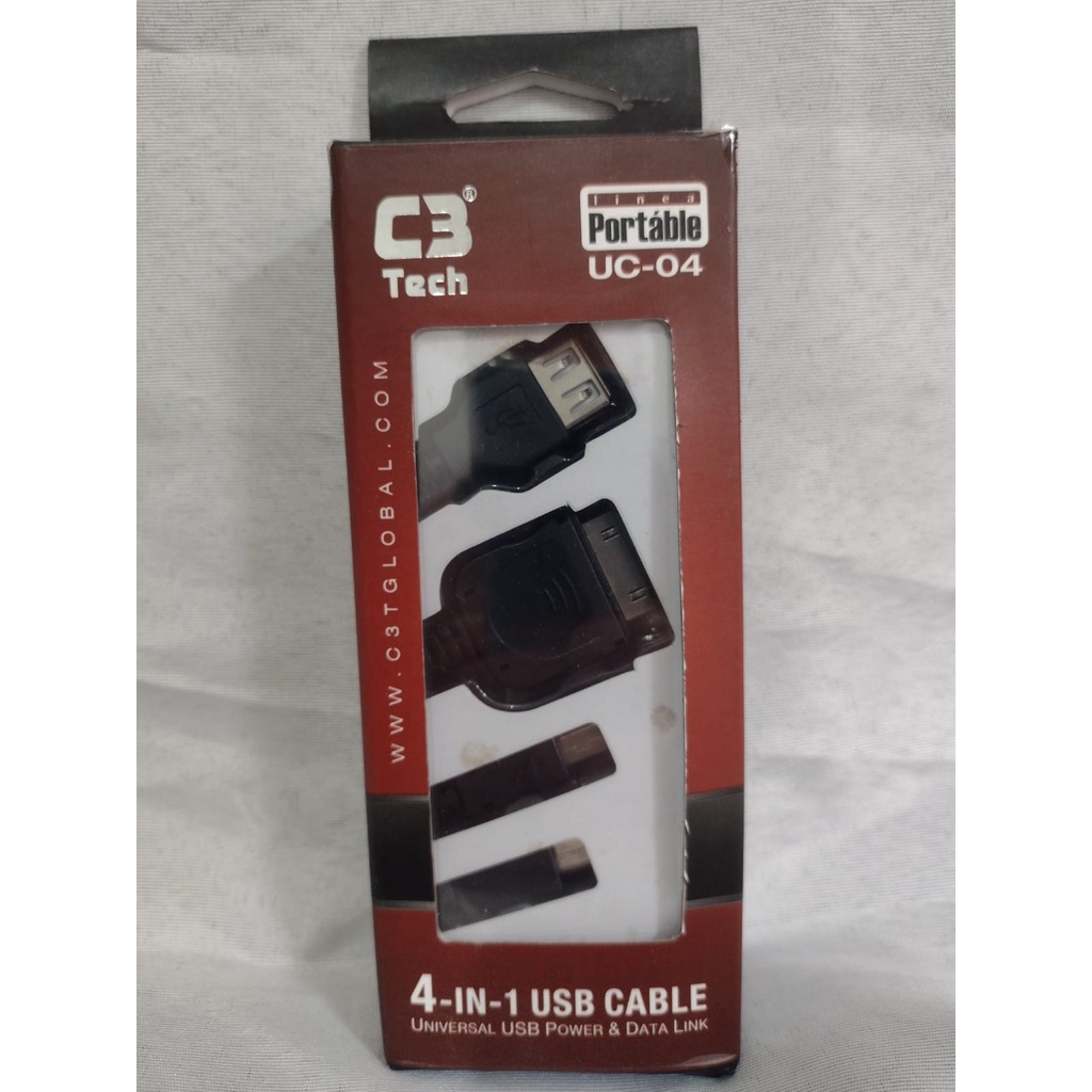 Cabo USB 4 em 1 C3 Tech conector micro USB, mini USB, USB AF e Apple