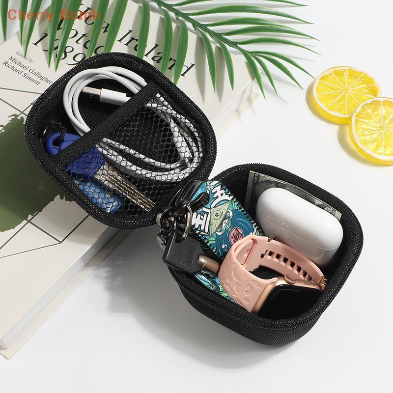 (Bomba De Cereja) Portátil Mini 3C Hard Shell Digital Gadgets Bolsa De Armazenamento Couro Artificial Carregador De Fone