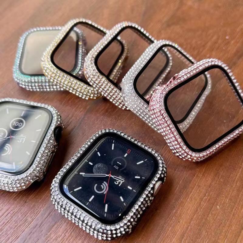 Capa Case Bling Diamante Brilho Para Apple Watch Series 2 4 6 7 8 9 Smartwatch 38 40 41 42 44 45mm