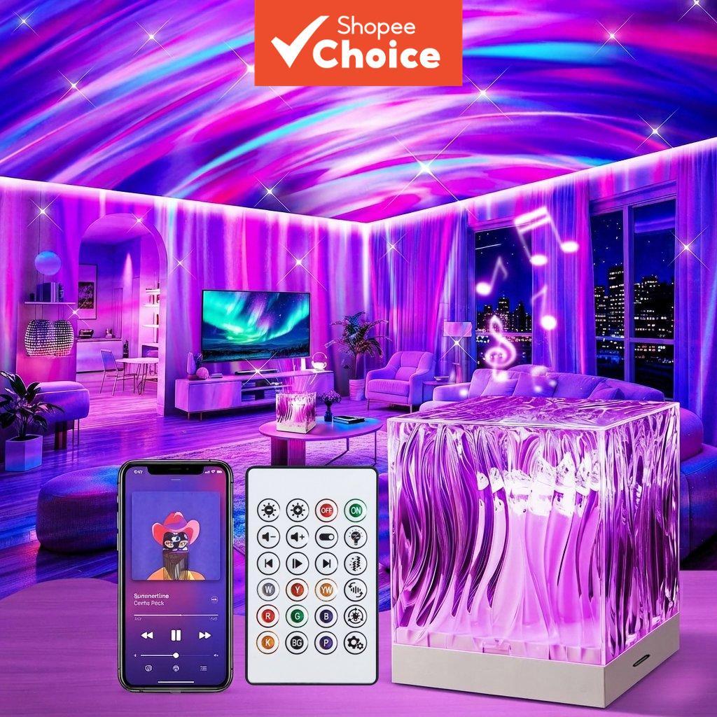 Conjunto De Karaokê SPRISE Alto-Falante Bluetooth Water Ripple Aurora Atmosfera Lâmpada Com 9 Cores RGB E Controle Remot