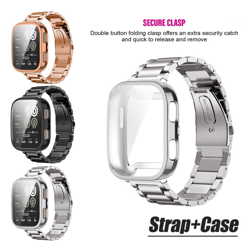 Pulseira De Aço Inoxidável 2 Em 1 Com Proteção De Tela Caso Para Huami Amazfit BIP 6 BIP5