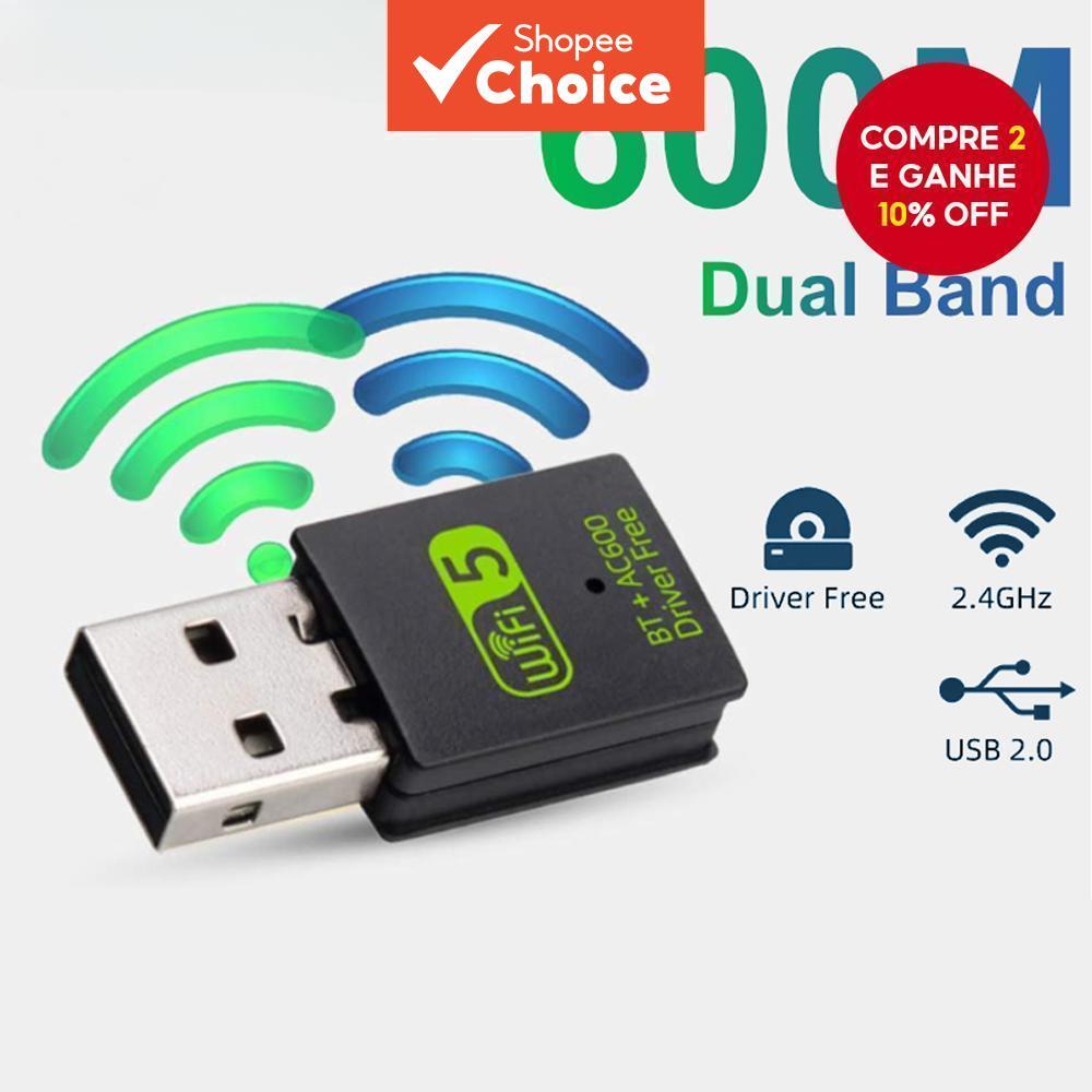 Adaptador USB FENVI 600Mbps WiFi Bluetooth 2 em 1, Dongle Banda Dupla 2.4G/5GHz, Wi-Fi 5, Receptor Wireless LAN, sem