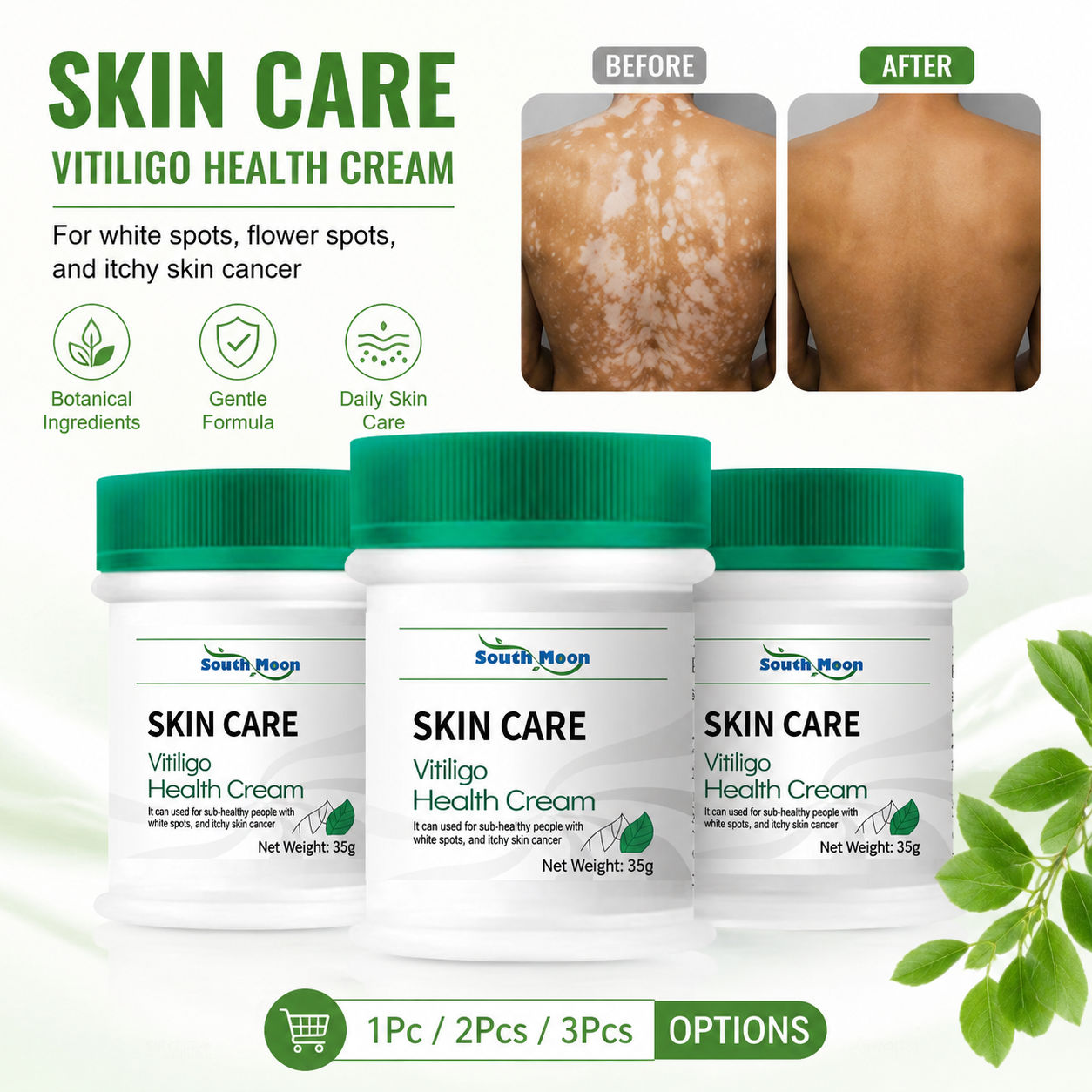 Creme de Cuidado para Vitiligo 35 g Bálsamo para Manchas Brancas Glicerina Óleo Mineral Suporte à Melanina Regulador de