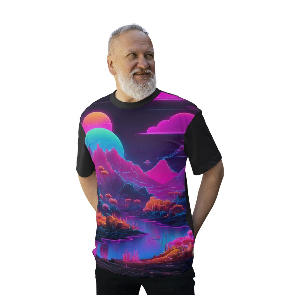 Camiseta Plus Size Neon Brilha Luz Negra Paisagem Psicodelica Gamer