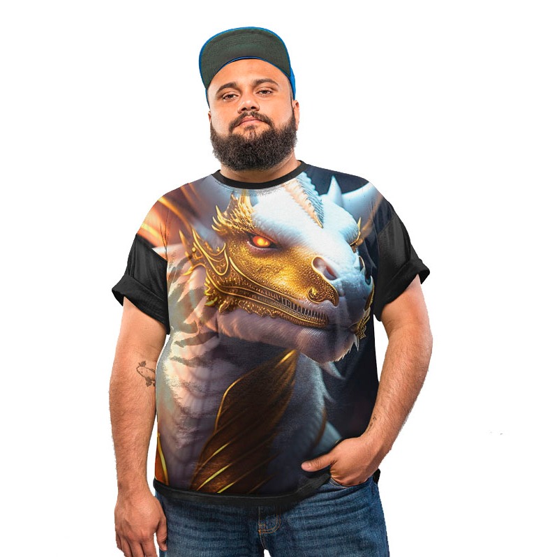 Camiseta Plus Size Dragão Branco Dragon Gamer