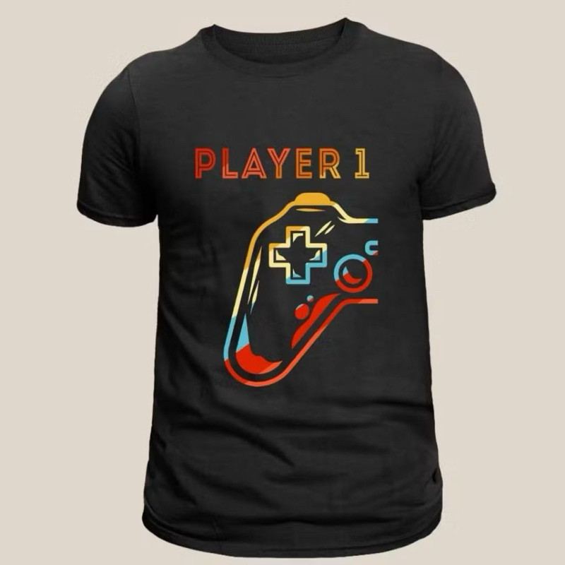 CAMISETA Unissex Algodão T-shirt Player 1 ou 2  Pai Filho Irmão Irmã Gamer Videogame - Infantil, Adulto e Plus Size