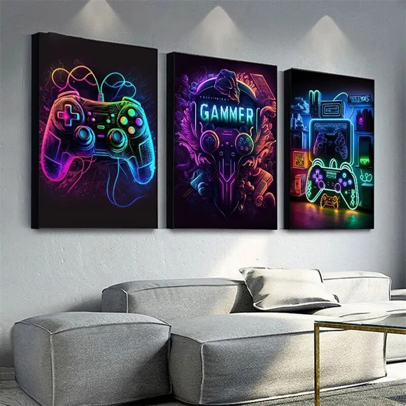 Kit 3 Quadros Decorativos Peças Grande Gamer Para Quarto Decoração de Sala de Esports 4K SIZE 40x60cm