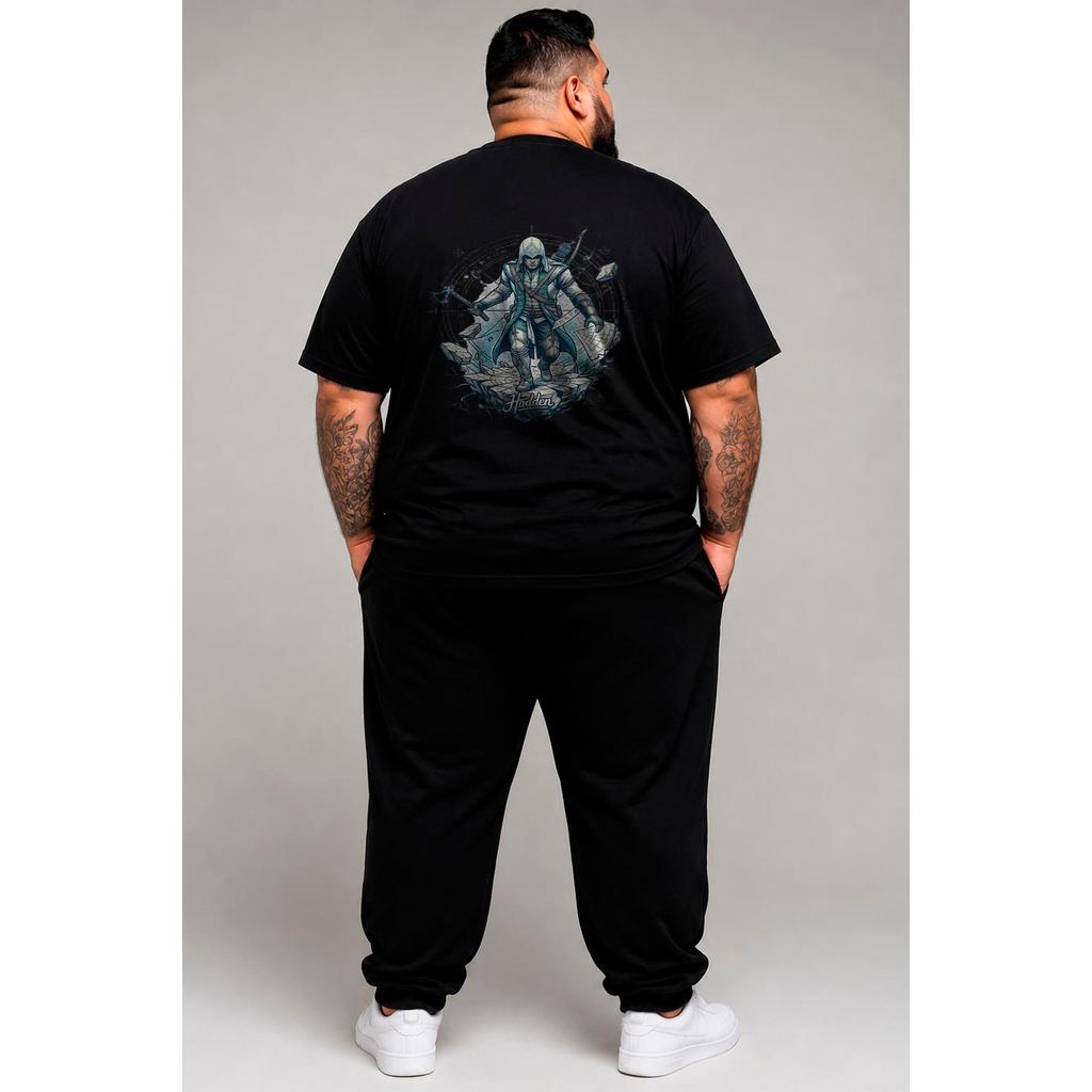 Camiseta Plus Size Medieval Premium 100% Algodão Guerreiro Assassino Gamer Streetwear