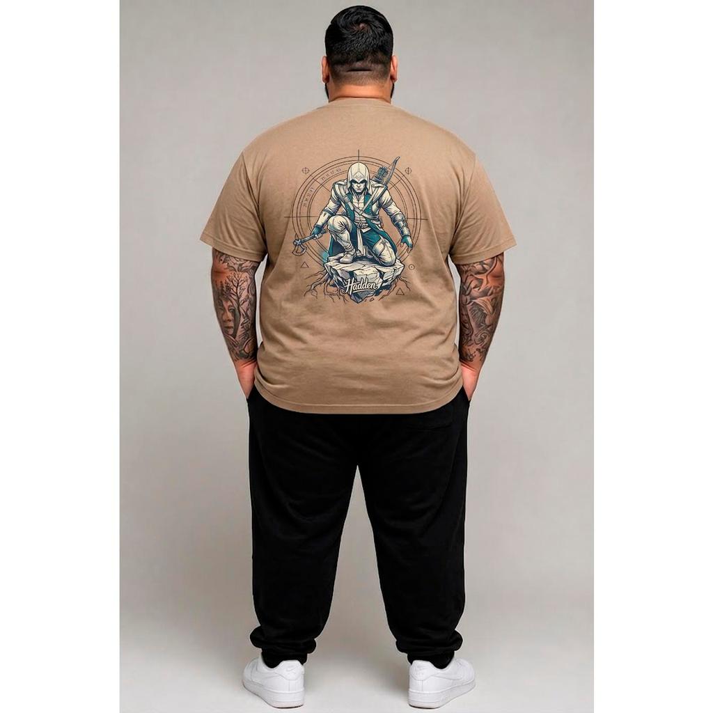 Camiseta Plus Size Premium Gamer 100% Algodão Guerreiro Assassino Medieval Streetwear