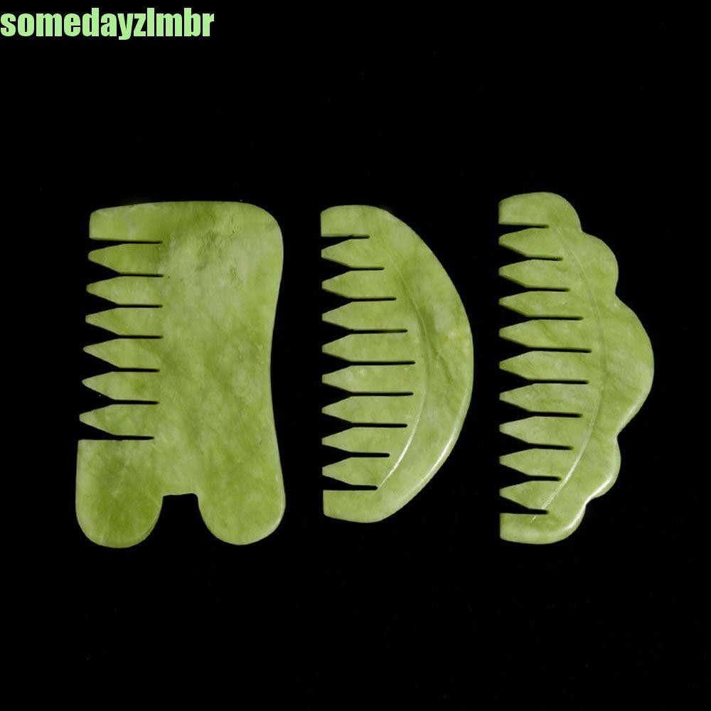 SOMEDAYZL0M Pente De Massagem , Escova De Cabelo De Jade Verde Natural , Pedra Clássica Hsiuyen Escultura Gua Sha Board