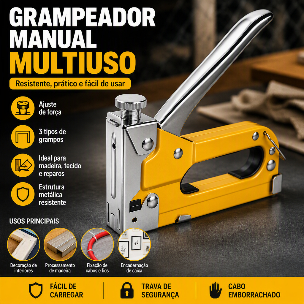 Grampeador Tapeceiro Profissional 3 em 1 Upholstery Stapler Grampos para Madeira Estofados Ajuste de Pressão Ferramenta