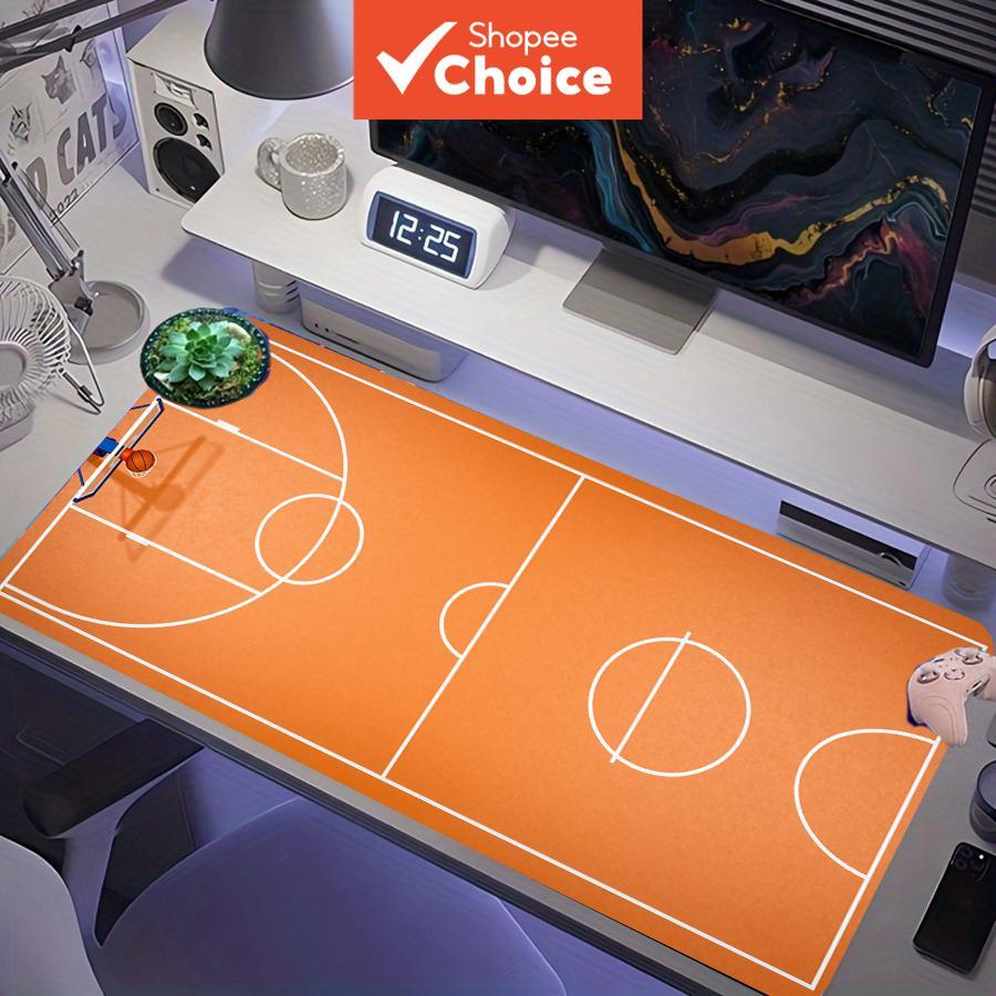 Tapete de Mesa XXL para Basquete Minimalista, Padrão de Quadra Esportiva, Linha de Limite Branca, Estampa de Solo