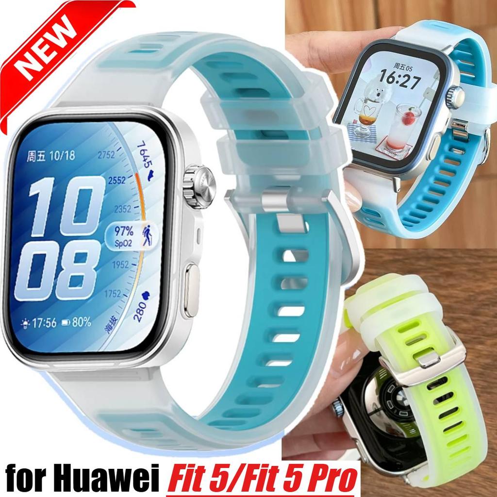 Pulseira Esportiva De Silicone Jelly Color Para Huawei Fit 5 Fit5 Pro Watch 4 Fit4 Verão Transparente De Dois Tons 5Pro