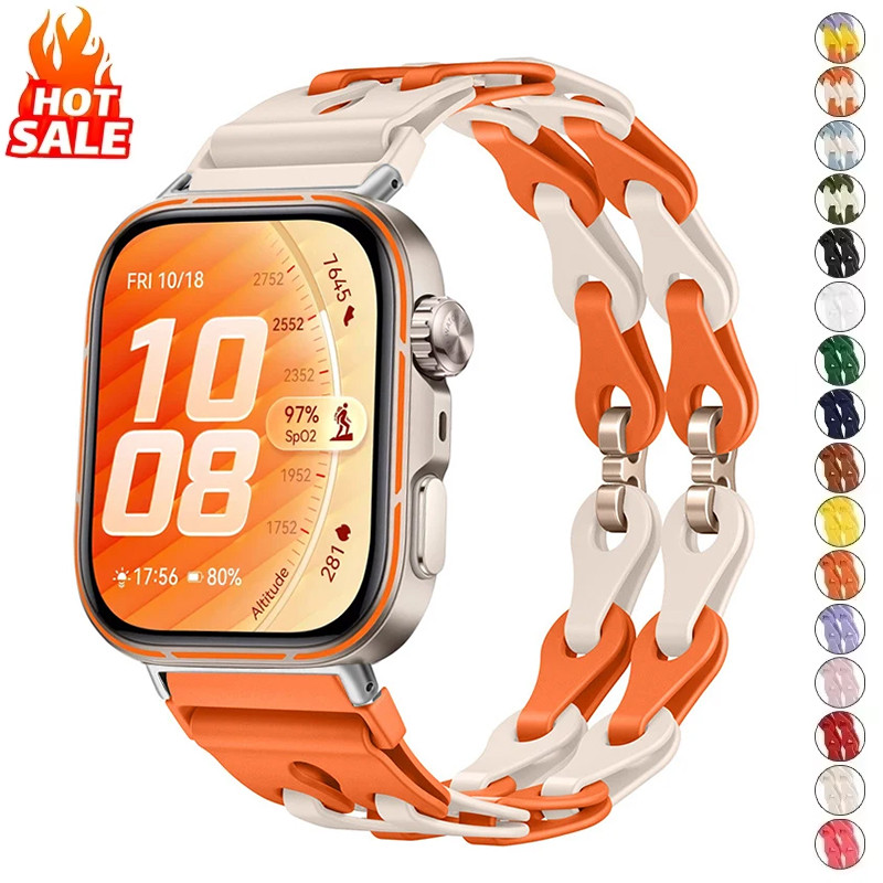 Pulseira De Silicone Com Corrente Moderna (Sem Relógio) Compatível Huawei Watch fit 5 Pro/4 3 2 1 Macia Para Fit5 Fit4 F